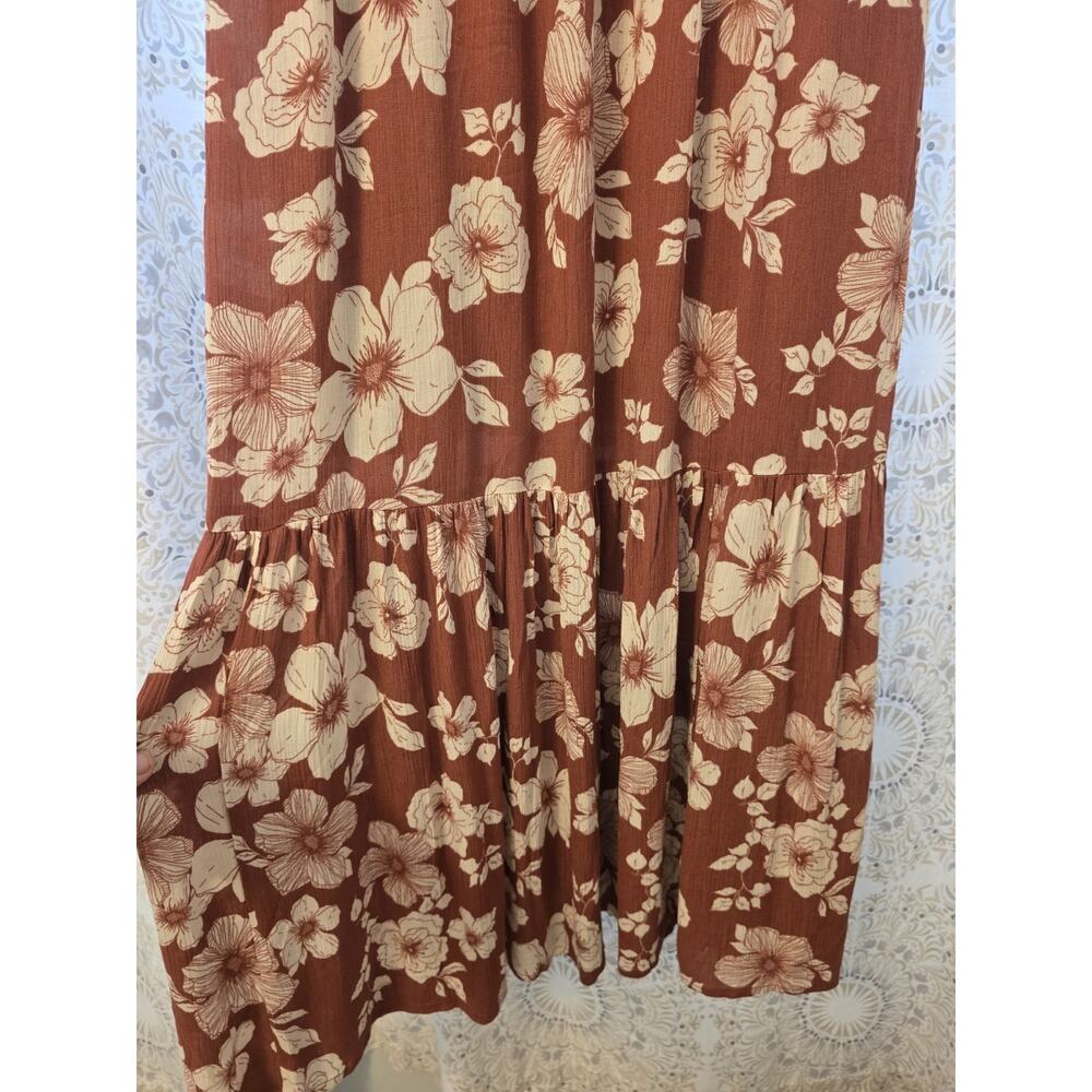Abercrombie & Fitch Floral Maxi Tie Strap Dress Small Brown Open Back Tiered A&F - Picture 3 of 13